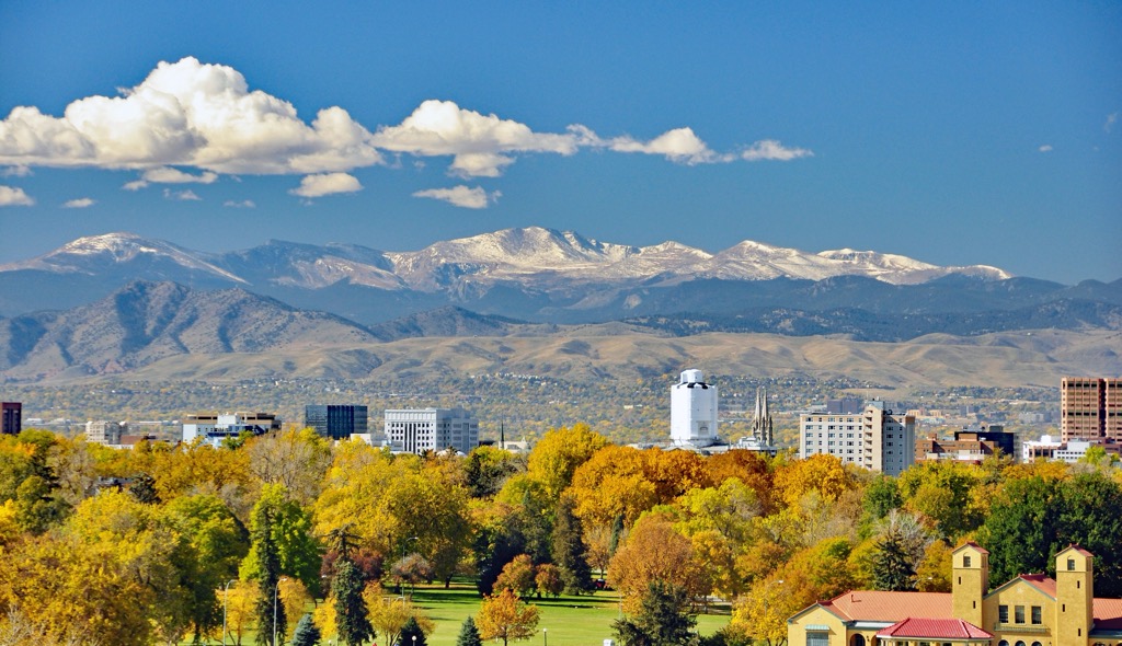 The Front Range rising above Denver in autumn