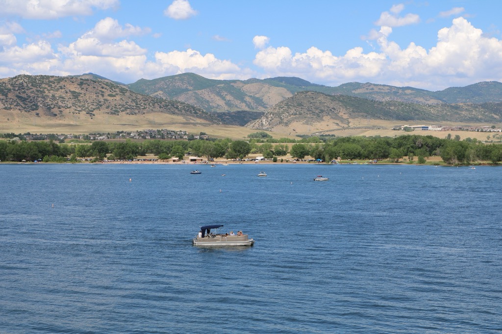 Chatfield Reservoir with the foothills of the Rocky Mountains beyond